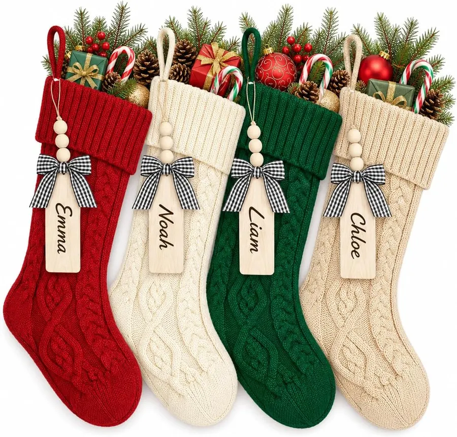 Calcetines navideños personalizados de 18 pulgadas con etiquetas con nombre, juego de 4 — imagen 1