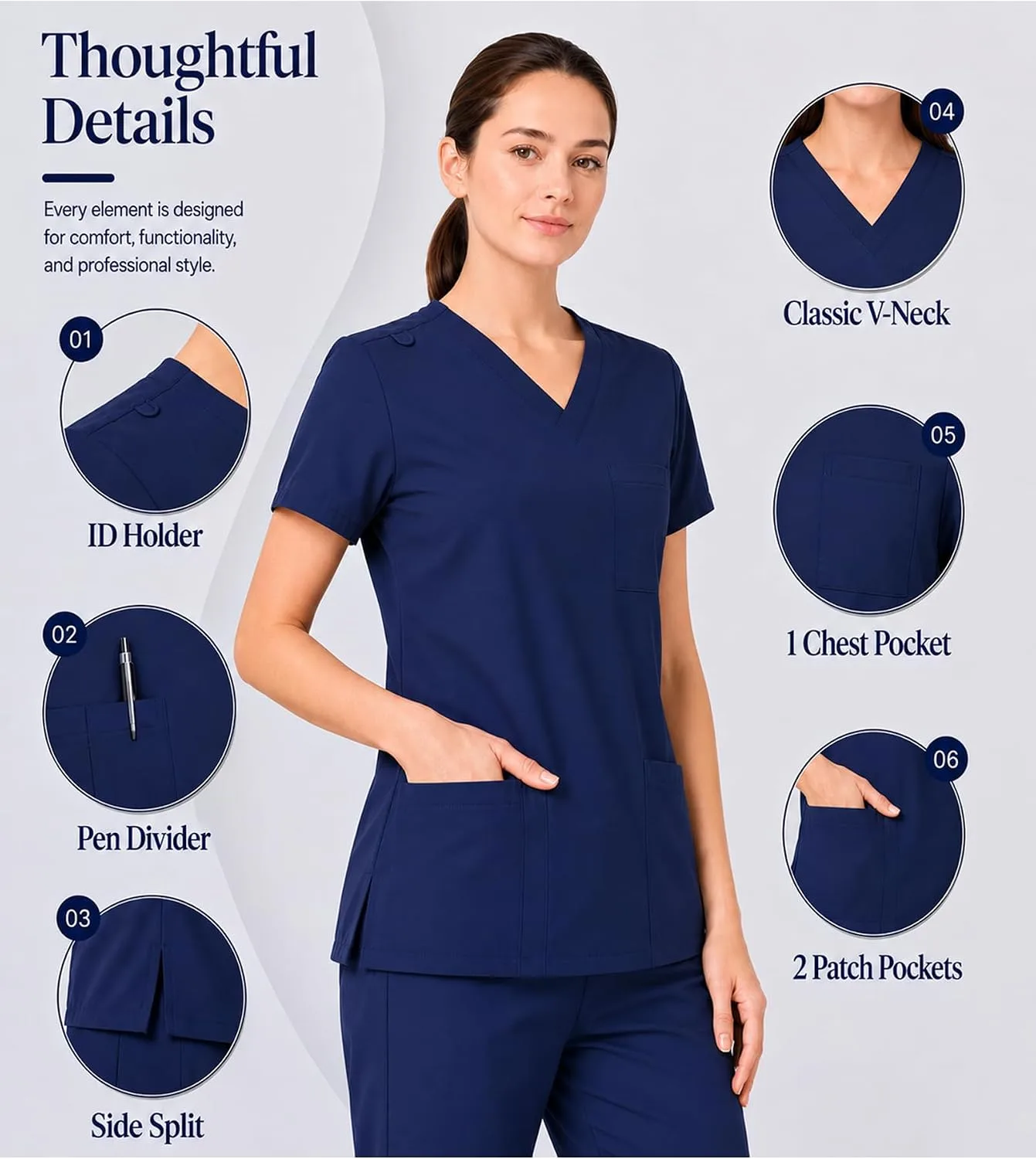 Uniforme Médico Mujer 2 Piezas Cuello V y Pantalón con 12 Bolsillos — imagen 4