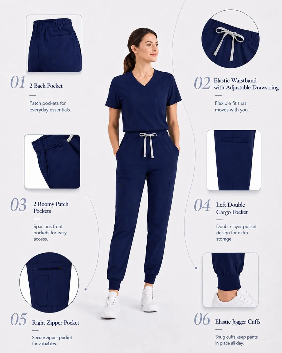 Uniforme Médico Mujer 2 Piezas Cuello V y Pantalón con 12 Bolsillos — imagen 5