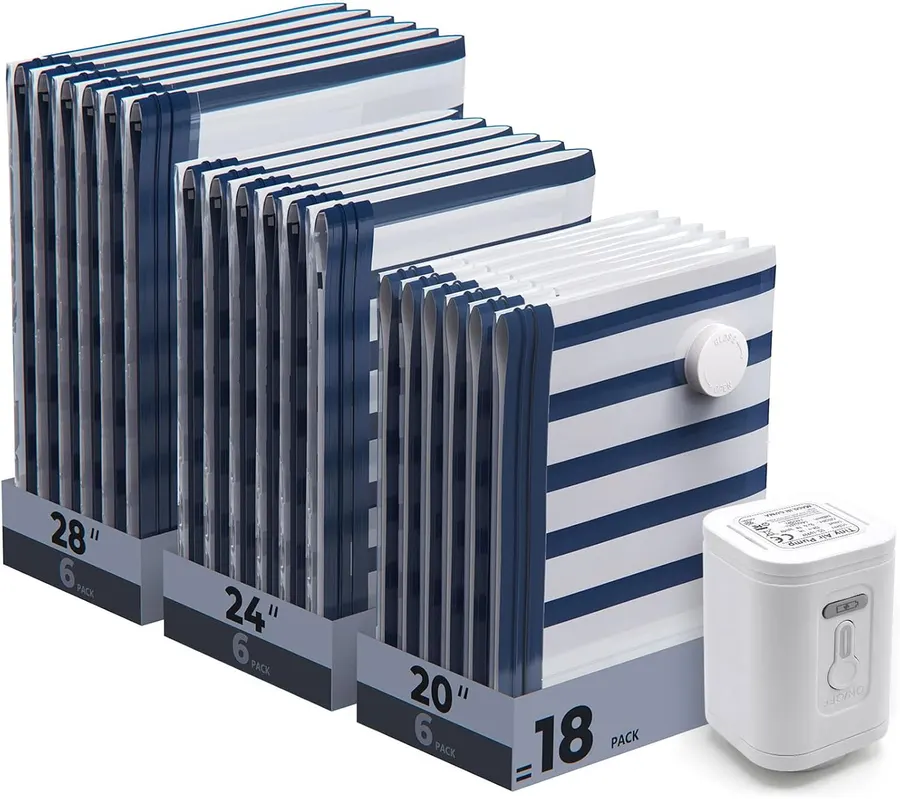 Juego 18 bolsas vacuum sellables tamaños variados con bomba inalámbrica recargable BAGSMART azul — imagen 1