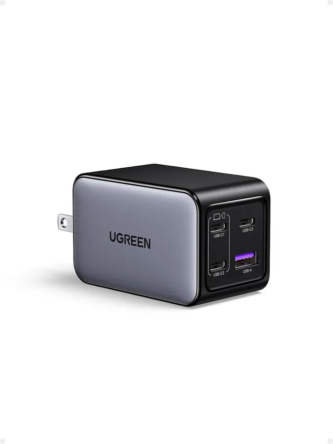 Cargador de pared UGREEN Nexode 65W, 4 puertos, 3 USB-C 1 USB-A, enchufe plegable, negro — imagen 1