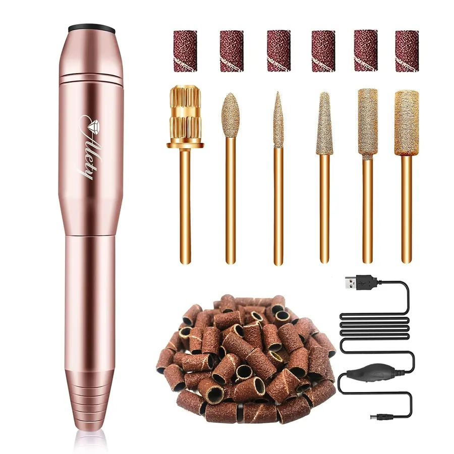 Kit taladro eléctrico para uñas Alety profesional 20000 RPM motor potente con 6 fresas doradas, dorado — imagen 1