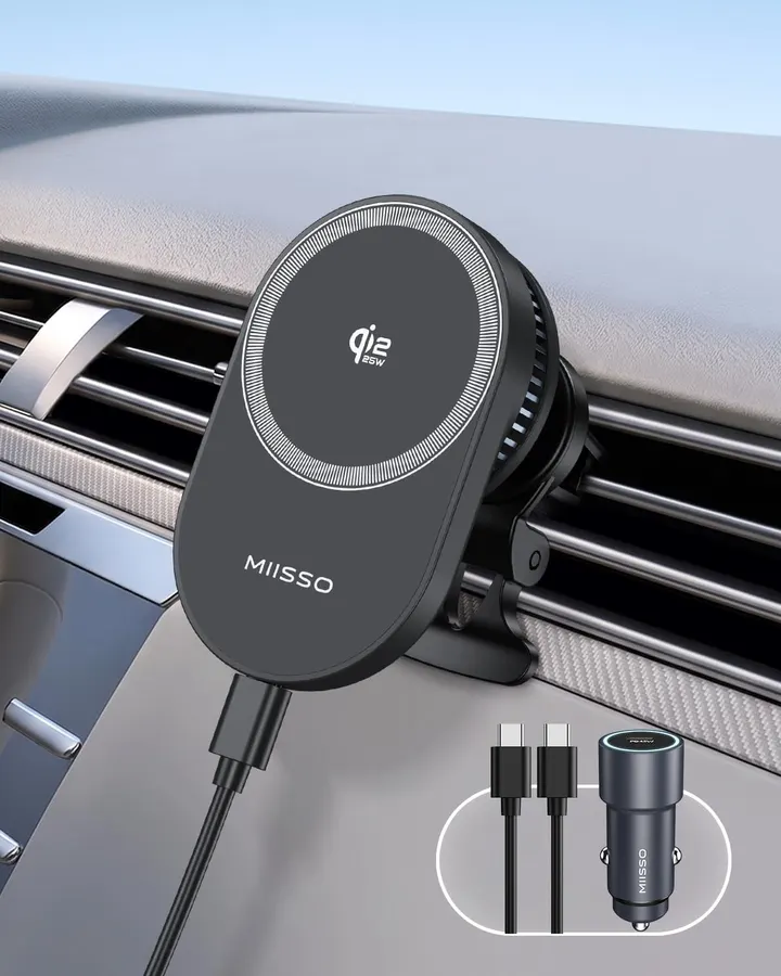 Cargador Inalámbrico Magnético MIISSO Qi2.2 de 25W para Auto con Ventilador de Enfriamiento — imagen 1