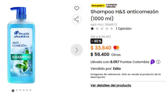 Shampoo H&S anticomezón (1000 ml) — imagen 1