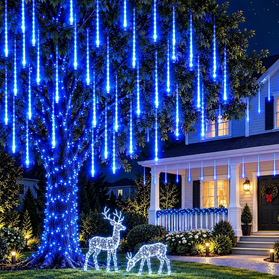 Luces de Icicle Brightown 12" para exterior, efecto meteorito, IP65, 192 LEDs azules — imagen 1