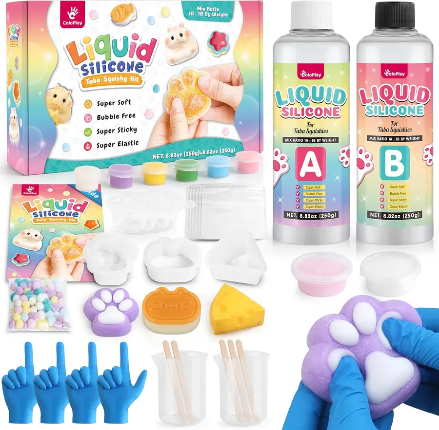 Kit para Crear Squishies 500 g Silicona y 3 Moldes — imagen 1