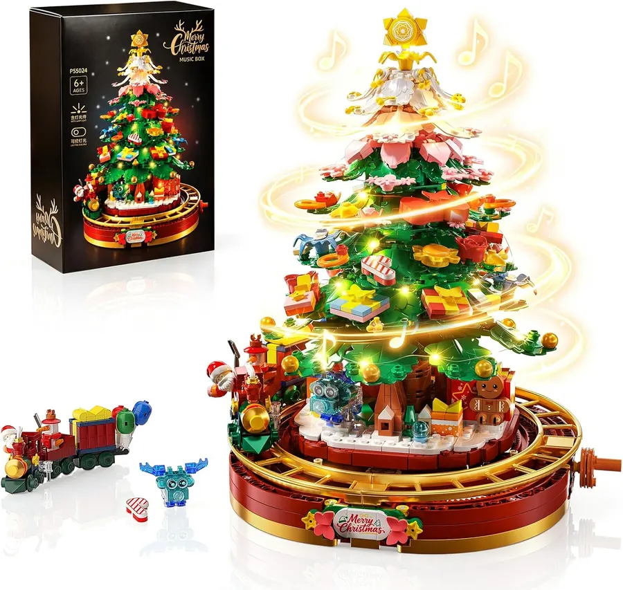 Juego de construcción de árbol de Navidad con luces LED, música y tren — imagen 1