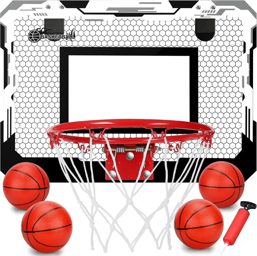 Mini Hoop de Baloncesto para Puertas y Pared, Incluye 4 Balones de 6" y Aro Grande para Diversión — imagen 1