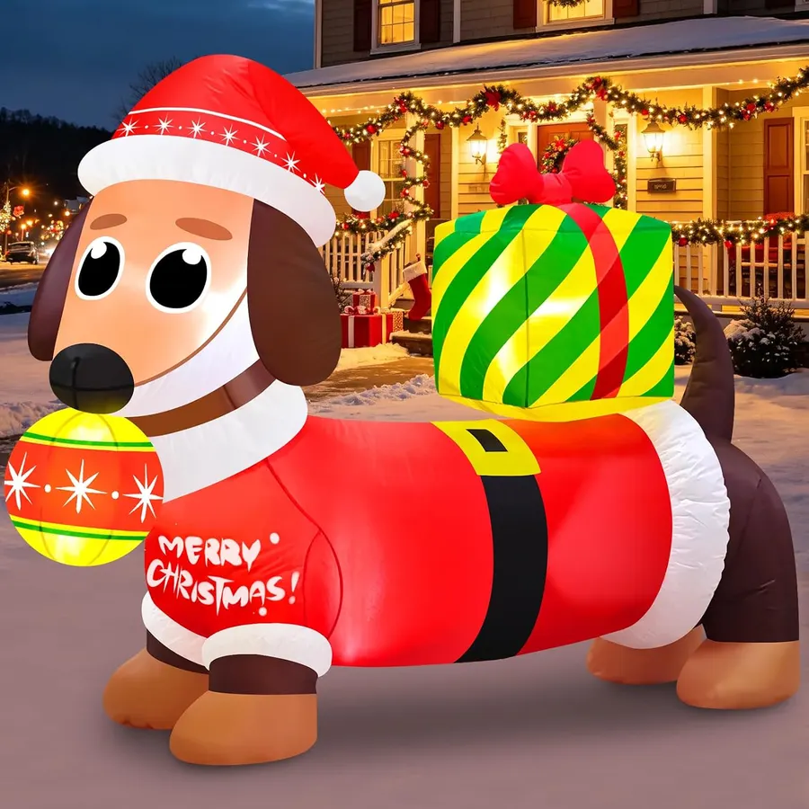 Inflables navideños de 5 pies lindo perro salchicha decoración — imagen 1
