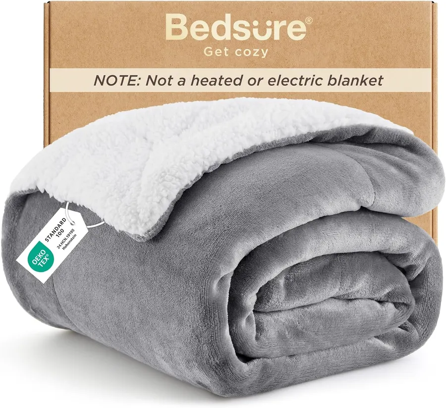 Manta Sherpa Reversible de 127 x 152 cm Gruesa y Suave Gris — imagen 1