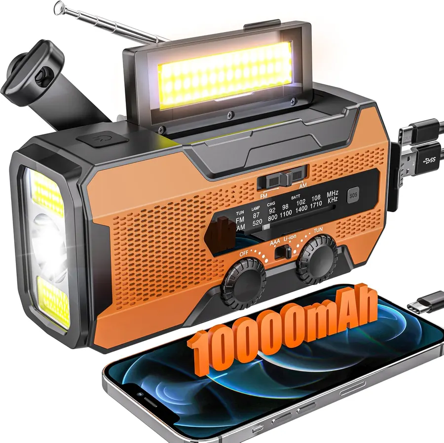 Radio de emergencia con manivela de 10000 mAh, radio meteorológica NOAA AM/FM — imagen 1