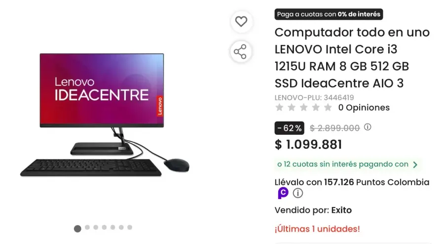 Computador todo en uno Core i3 1215U RAM 8 GB 512 GB SSD Lenovo IdeaCentre AIO 3 — imagen 1
