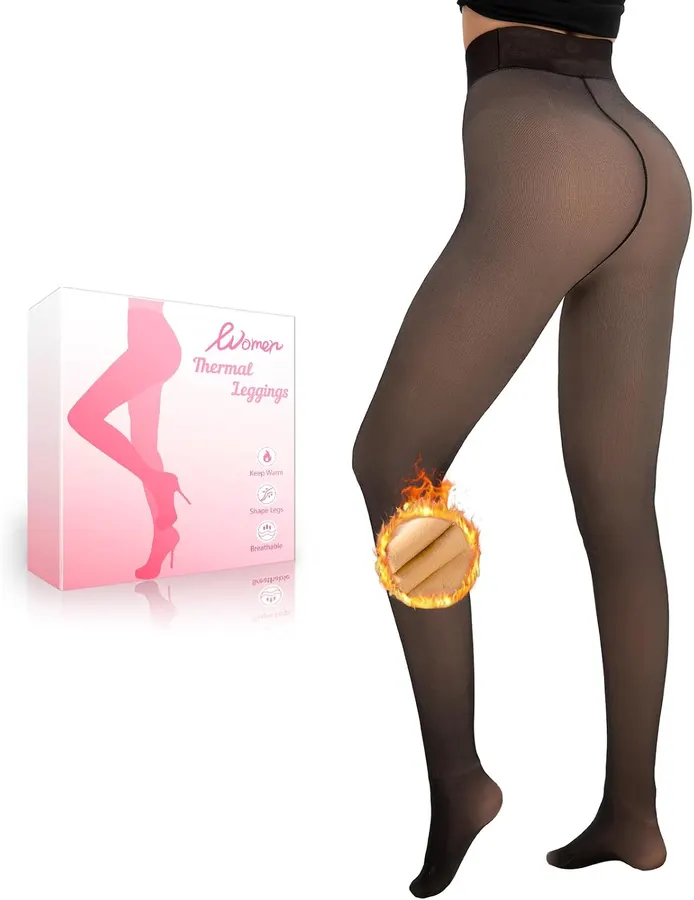 HONGTEYA Mallas con forro polar para mujer, leggings térmicos — imagen 1