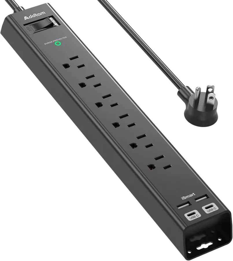 Regleta de protección contra sobretensión 6 enchufes AC y 4 puertos USB con carga rápida USB-C, cable de 1.5 metros con enchufe plano… — imagen 1