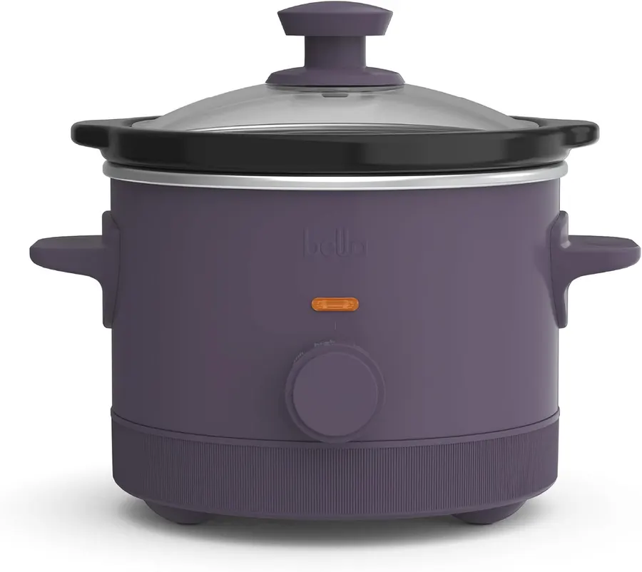 Olla de cocción lenta BELLA 1.5 litros, revestimiento cerámico antiadherente, tres temperaturas, tapa vidrio, color ciruela — imagen 1
