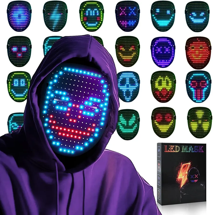 Máscara LED con Sensor de Gestos y 50 Patrones, Recargable por USB-C para Halloween y Fiestas — imagen 1