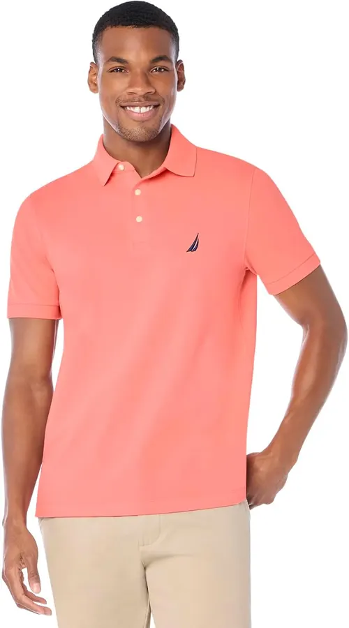 Nautica Polo de piqué de algodón elástico sólido de manga corta para hombre — imagen 1