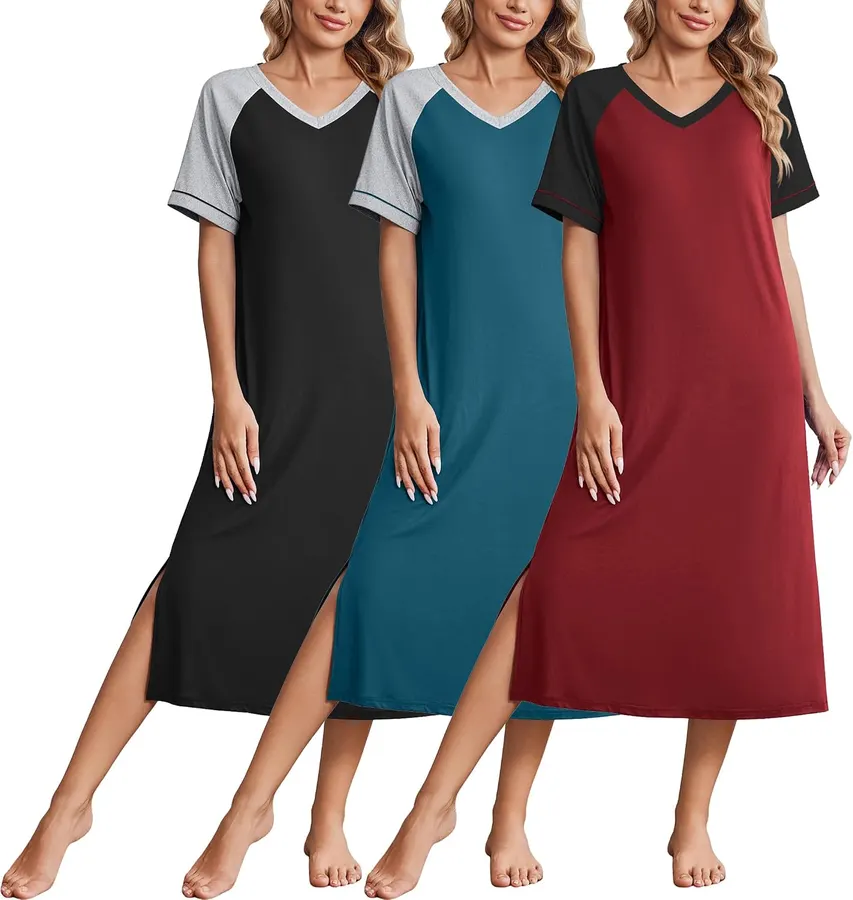 Ekouaer 3 Piezas de Camisones Largos para Mujer - Diseño Casual y Cómodo — imagen 1