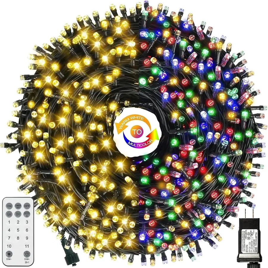 Cadena de 300 LED 32M luces navideñas blanco cálido multicolor 11 modos control remoto temporizador — imagen 1