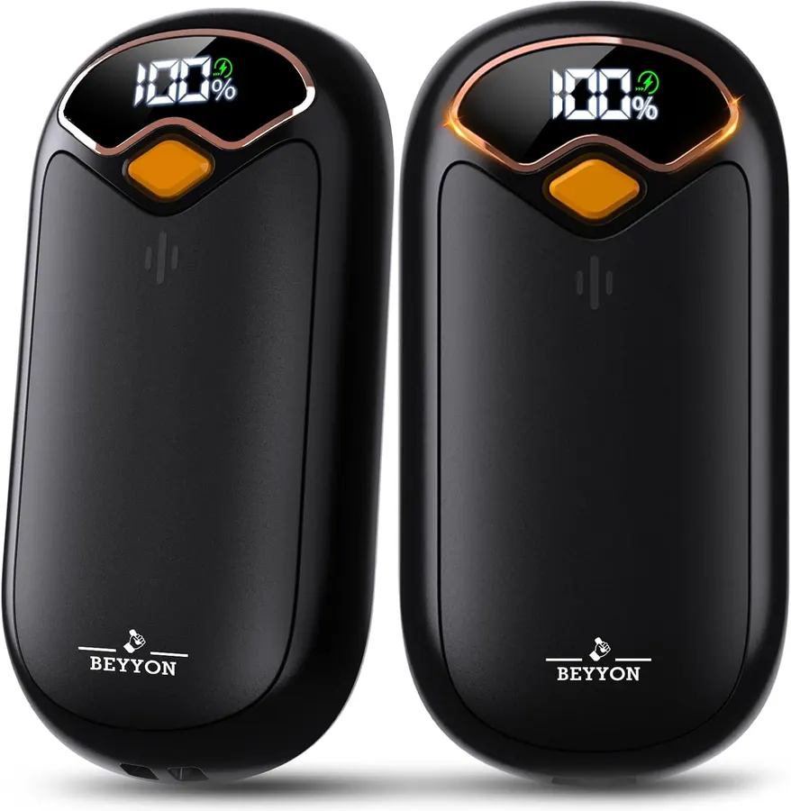 BEYYON Calentadores de Manos Recargables - Paquete de 2, Pantalla LED, 4 Niveles de Calor, Portátiles para Actividades al Aire Libre — imagen 1