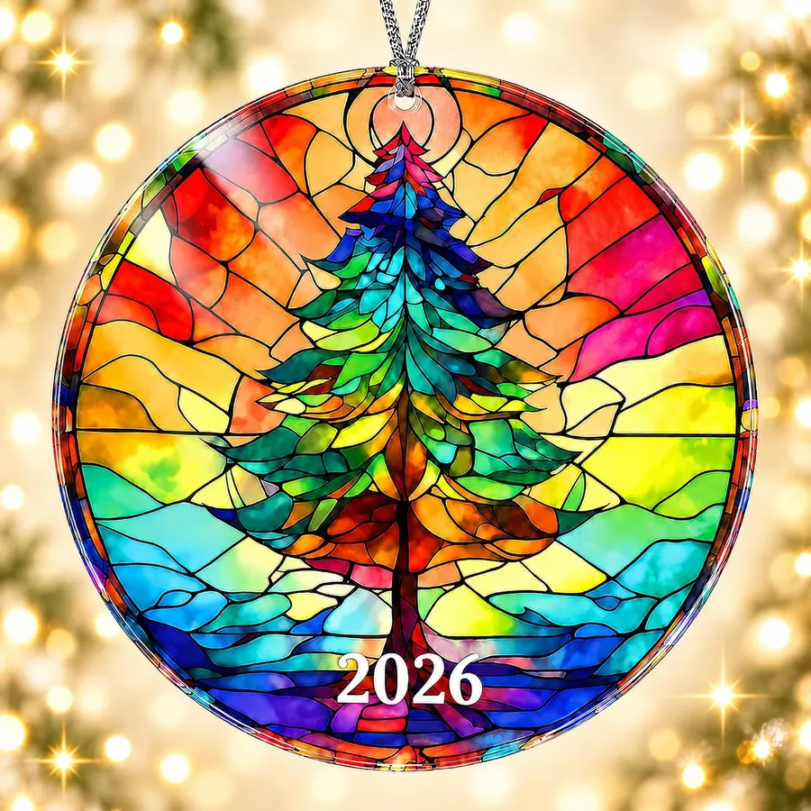 Adorno de Navidad 2026, acrílico con diseño artístico 2D de efectos de vitral — imagen 1