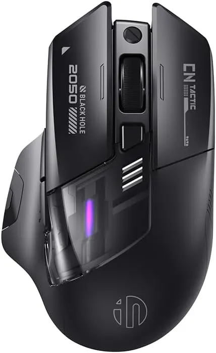 Ratón gaming inalámbrico INPHIC A9 V2, 12800 DPI, triple conexión Bluetooth 2.4G USB-C, silencioso, recargable, negro — imagen 1