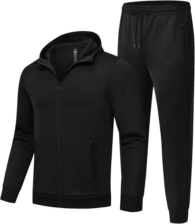 Conjunto deportivo MoFiz dos piezas chaqueta y pantalón de jogging para hombre poliéster spandex negro — imagen 1