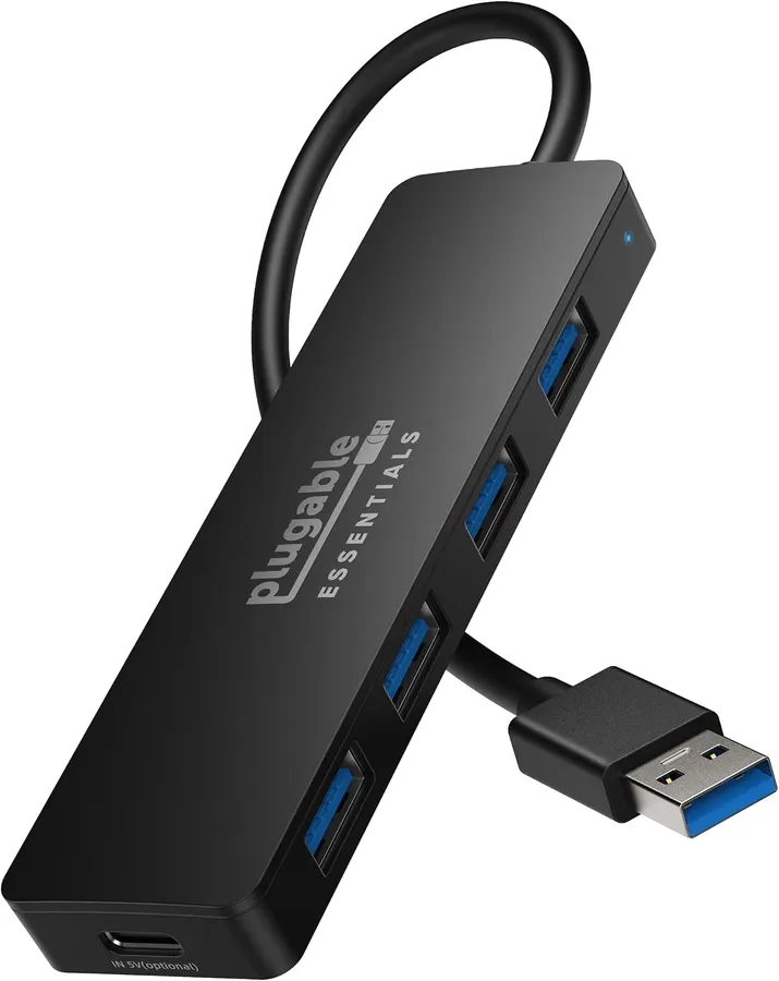 Hub USB 3.0 divisor 4 puertos tipo A, transferencia 5Gbps para laptop PC periféricos, Plugable negro — imagen 1