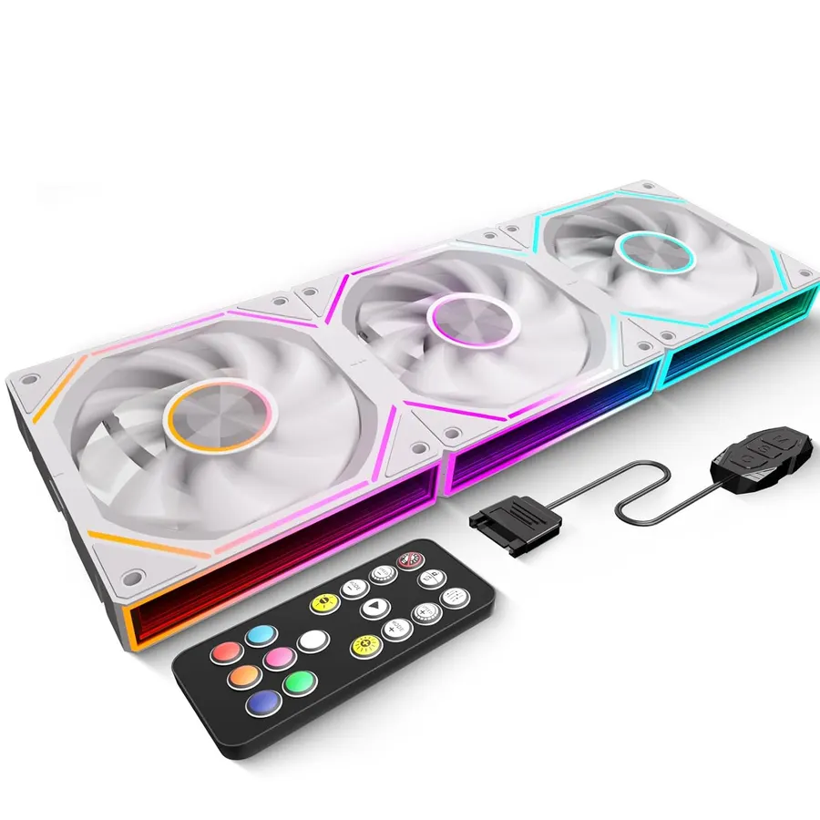 Pack 3 ventiladores ARGB 120mm 1800 RPM control PWM espejo infinito 16.8 millones colores GSCOLER blanco — imagen 1