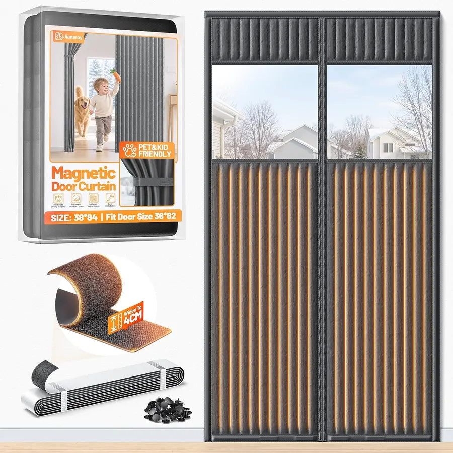 Cortina Térmica Magnética con Ventana Transparente 38"x84" | Aislamiento para puertas de 36"x82" — imagen 1
