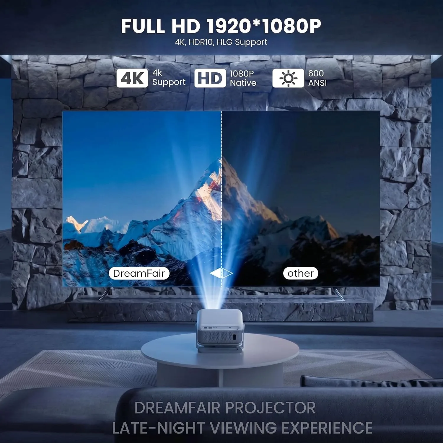 Proyector Smart 4K 1080P WiFi 6 600 ANSI Autoenfoque — imagen 3