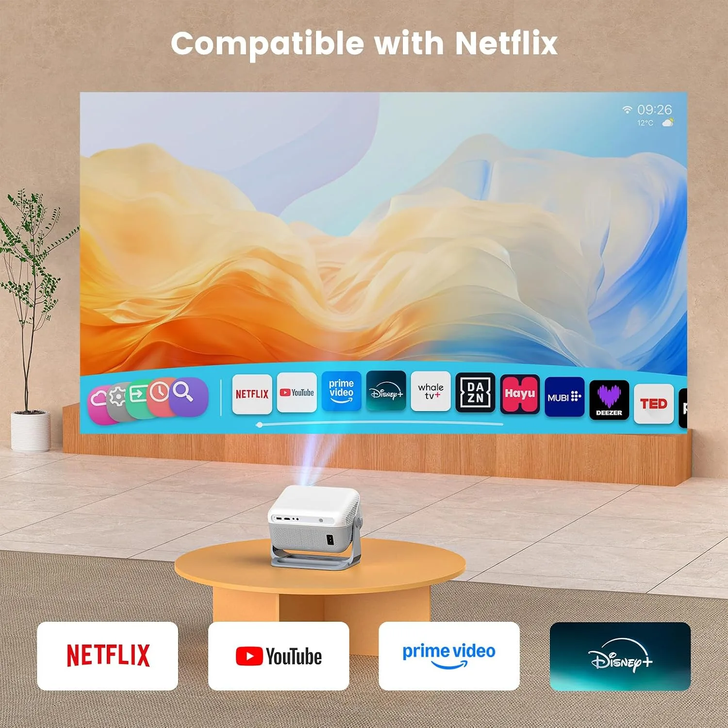 Proyector Smart 4K 1080P WiFi 6 600 ANSI Autoenfoque — imagen 2