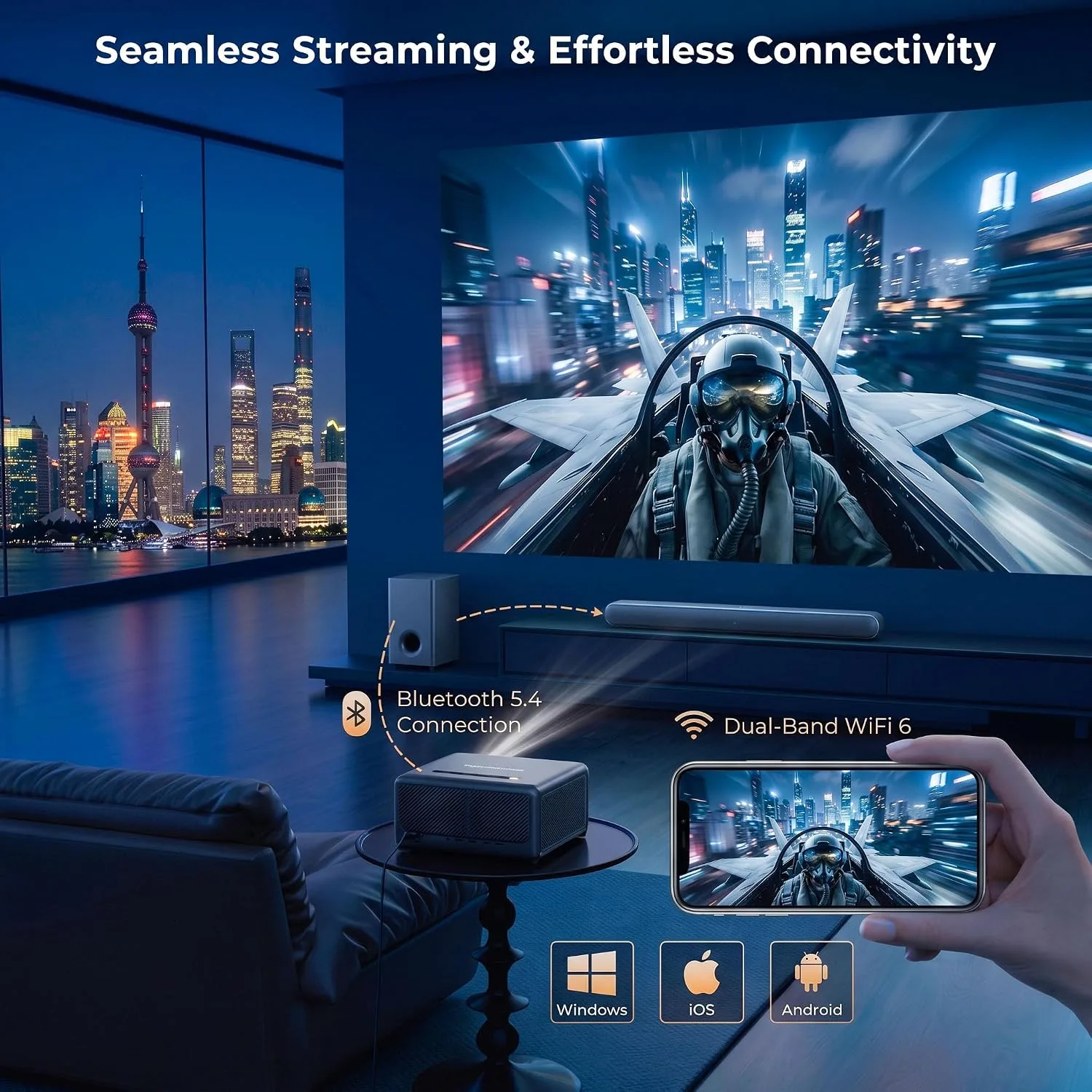 Proyector Smart 4K 1080P WiFi 6 600 ANSI Autoenfoque — imagen 5