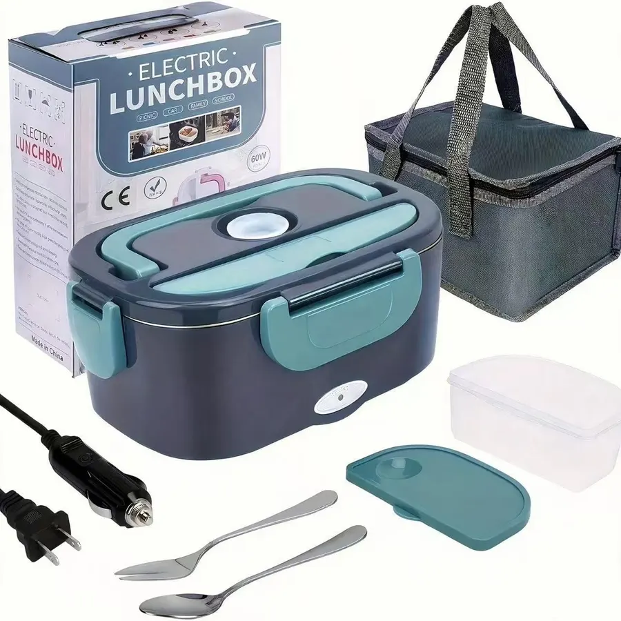 Lonchera eléctrica calentadora 2 en 1, 1.5L acero inoxidable removible, 110V/12V/24V portátil, ABTACT gris — imagen 1