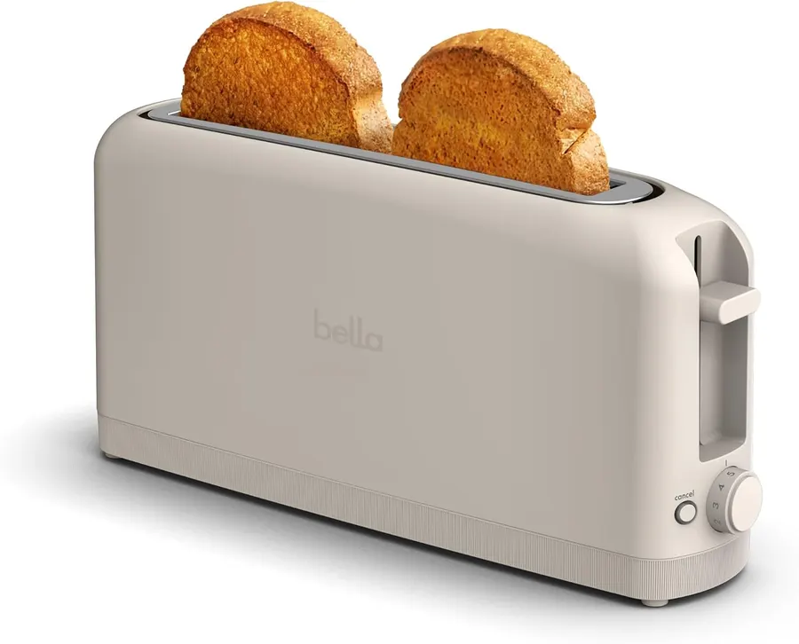 Tostador Bella de 2 rebanadas ranura larga extra ancha diseño delgado color avena — imagen 1