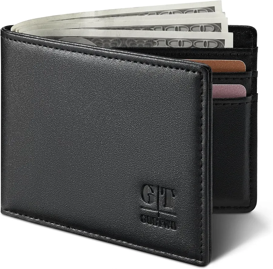 Cartera delgada para hombre, minimalista, de piel, con ventana de identificación — imagen 1