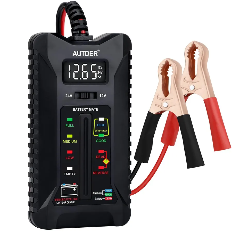 Probador de batería y alternador AUTDER 12V/24V digital LCD pantalla indicadores LED negro — imagen 1
