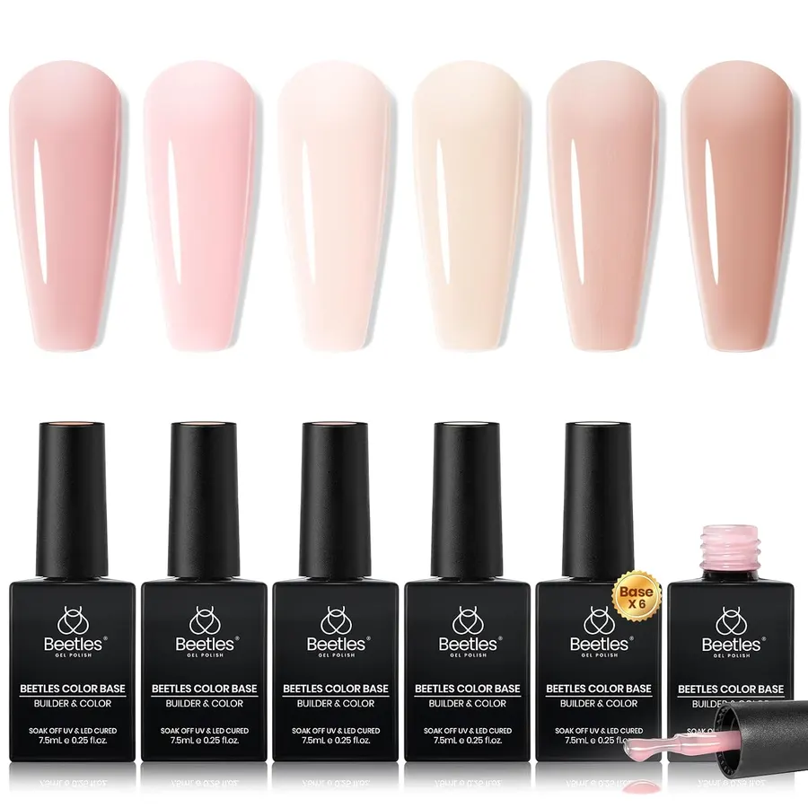 Beetles Set de 6 esmaltes de uñas en gel con base de goma, durazno - ¡Oferta Relámpago! — imagen 1