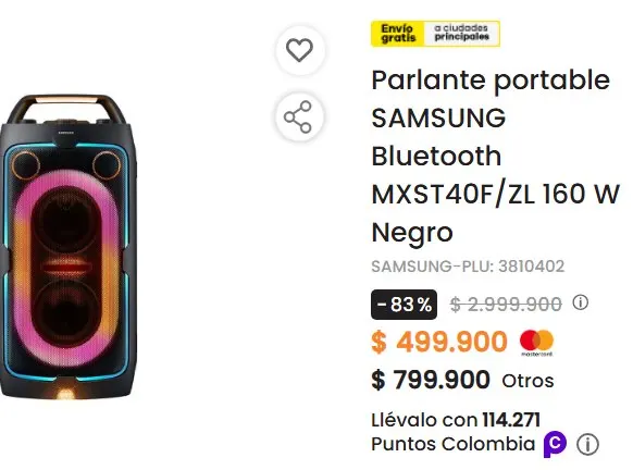 Parlante portable SAMSUNG Bluetooth MXST40F/ZL 160 W Negro — imagen 1