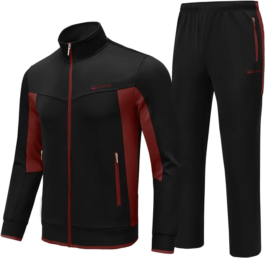 Conjunto deportivo BASUDAM dos piezas chaqueta pantalón cremallera completa cuello de pie negro rojo — imagen 1