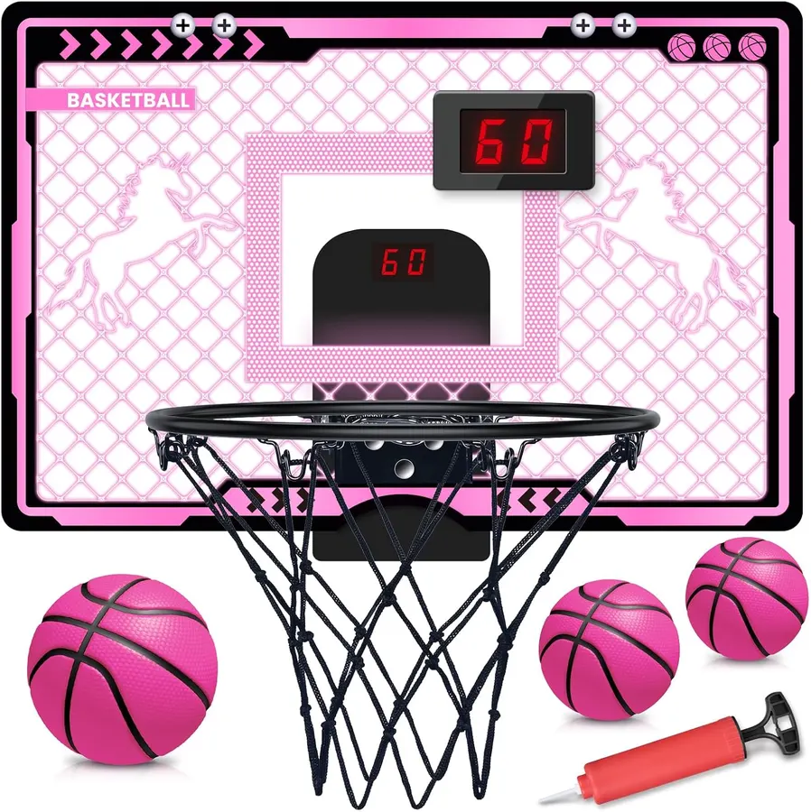 Aros de Baloncesto Indoor con Marcador Electrónico LED Rosa para Niños +4 Años — imagen 1