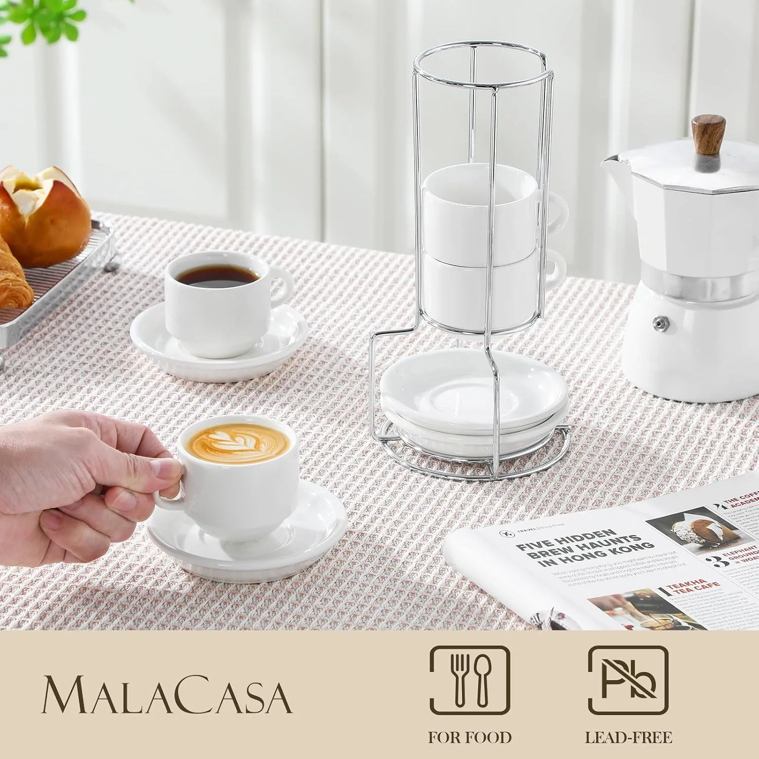 Set 4 Tazas de Espresso 75 ml con Platillos y Soporte — imagen 3