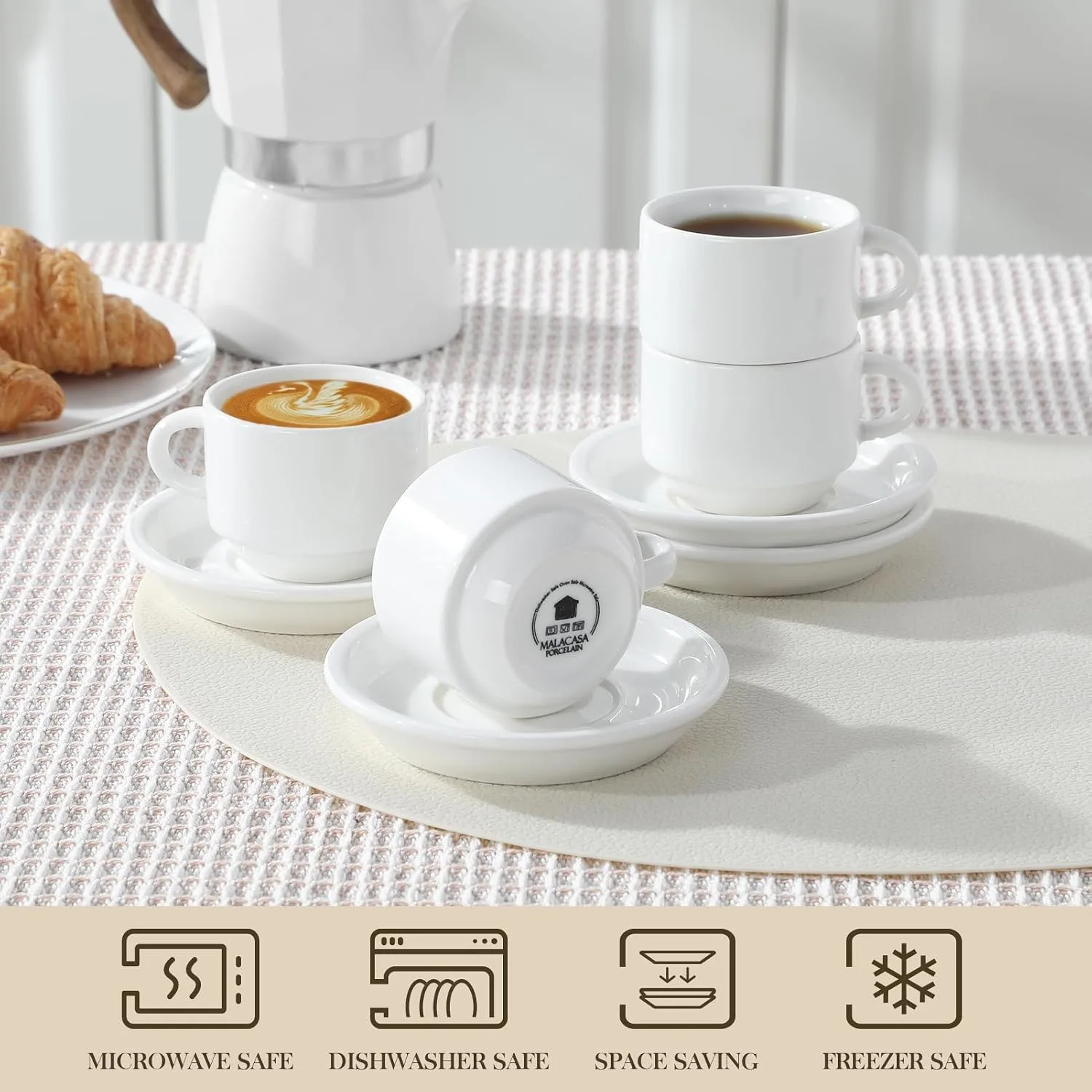 Set 4 Tazas de Espresso 75 ml con Platillos y Soporte — imagen 4