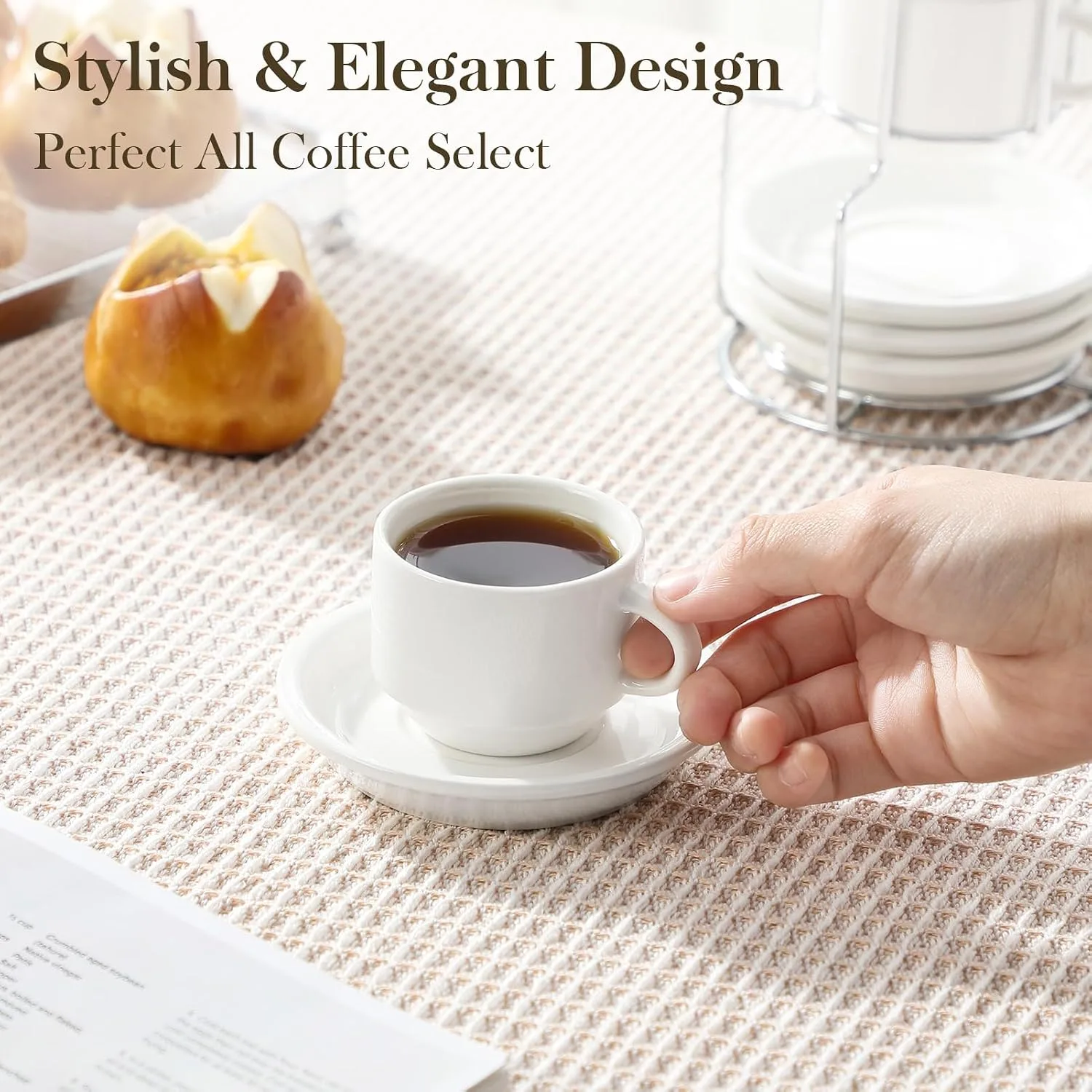 Set 4 Tazas de Espresso 75 ml con Platillos y Soporte — imagen 5