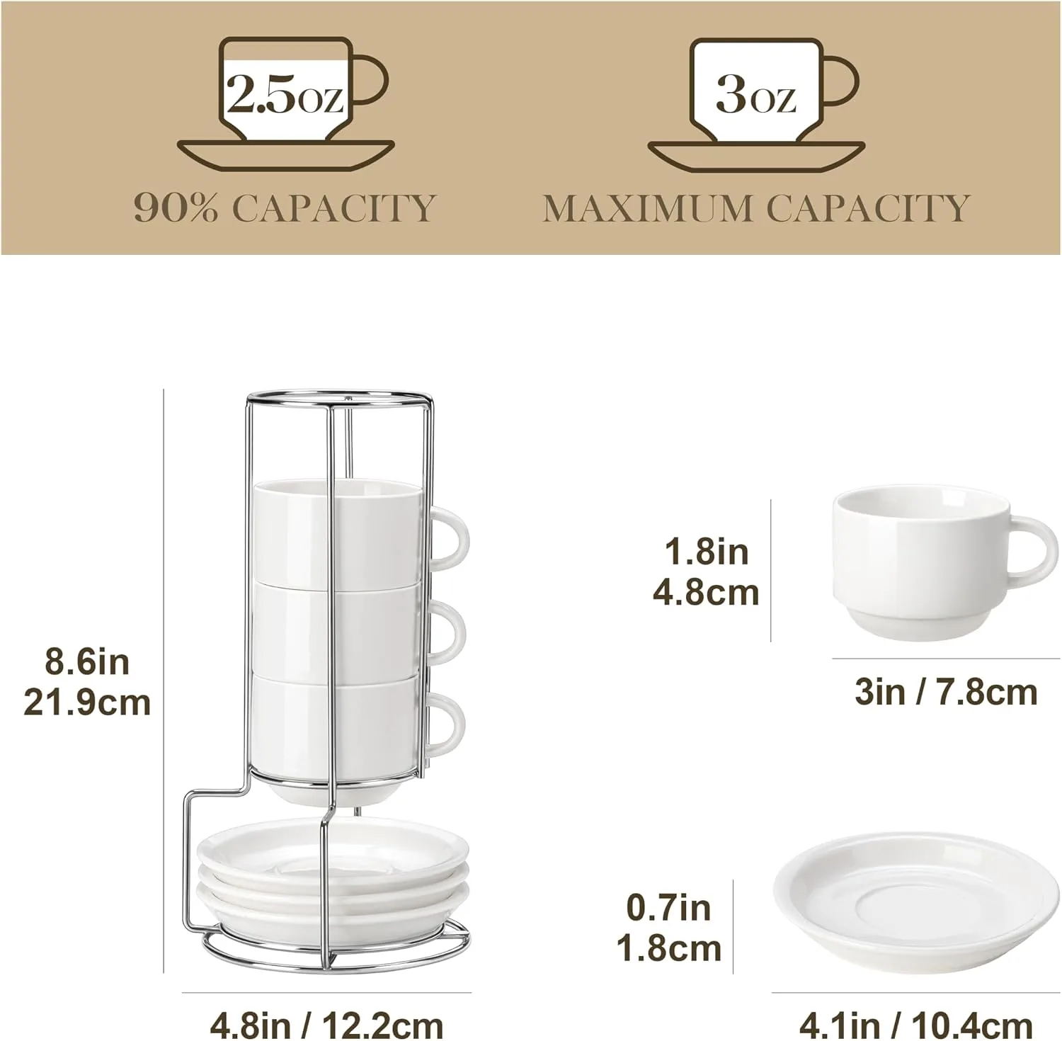 Set 4 Tazas de Espresso 75 ml con Platillos y Soporte — imagen 2