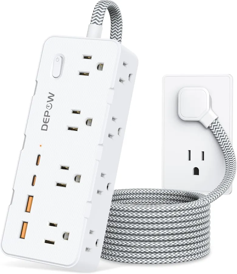 Protector de Sobretensión DEPOW con 8 Salidas y 4 Puertos USB (2 USB-C), 5 FT, Diseño Espacio-Saving. — imagen 1