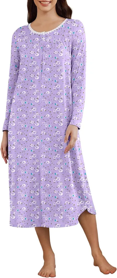 Ekouaer Vestidos de Noche Largos con Manga y Bolsillos | Estampados Florales S-3XL — imagen 1