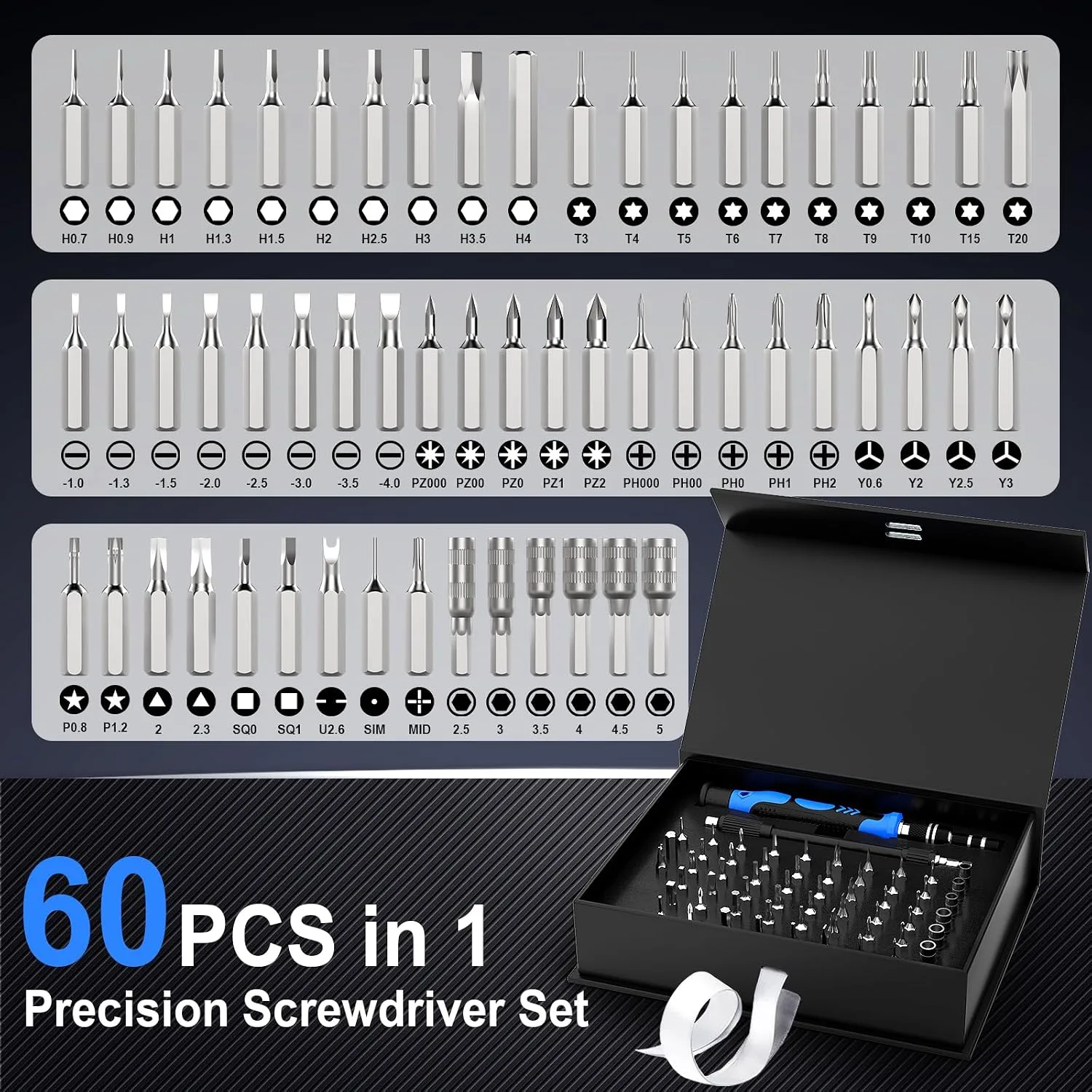 Kit Destornilladores de Precisión 60 en 1 con 57 Puntas — imagen 2