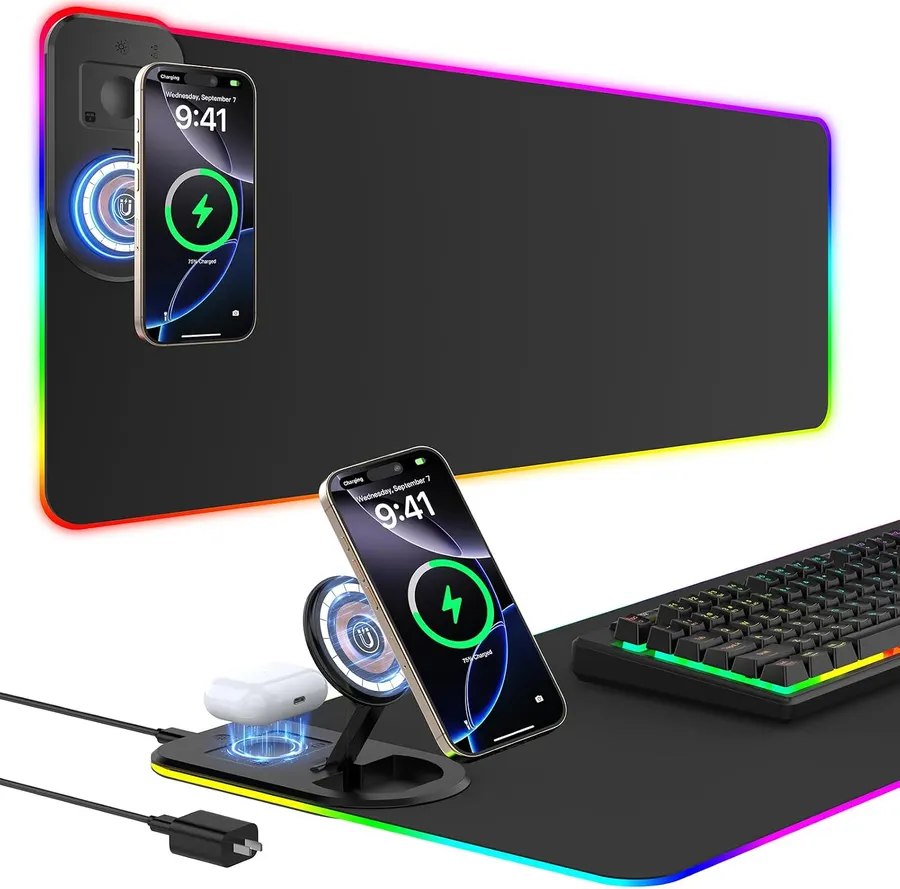 Mousepad Gamer RGB 80x35 cm con Carga Inalámbrica Qi 2 en 1 — imagen 1