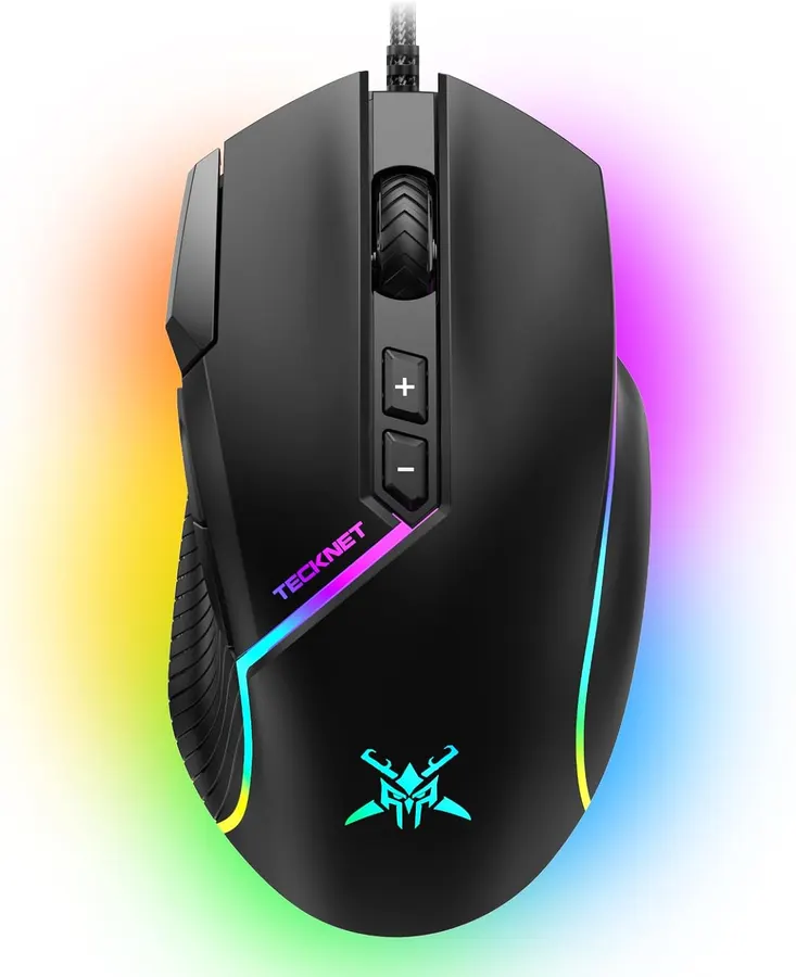 Ratón gaming TECKNET 12800 DPI 8 botones programables 13 modos RGB retroiluminado óptico ergonómico negro — imagen 1